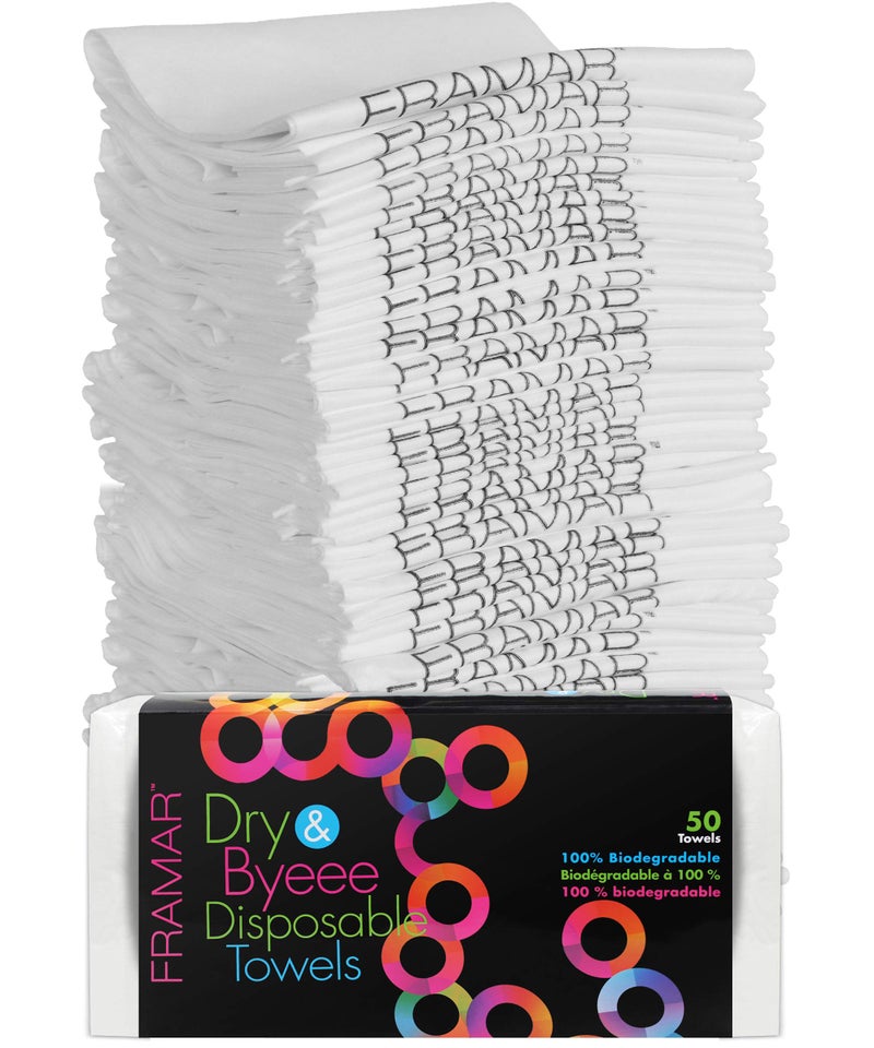 FRAMAR Biodegradable Salon Towels for Hair Stylist â€“ Hair Towels for Women, Disposable Towel, Salon Towel, for Spa, Barber, Gym, Super Absorbent and Extra Soft â€“ 50 Count - Image 1
